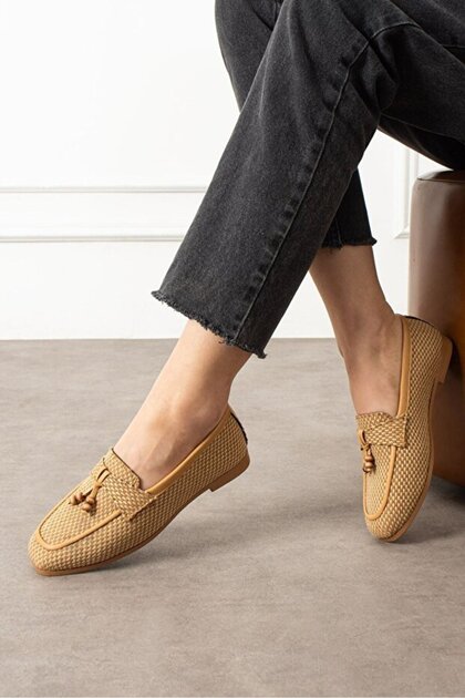 Padova Checkered Mink Tassel Wooden Bead Detailed Loafer Ballerina Casual Shoes Stc1259