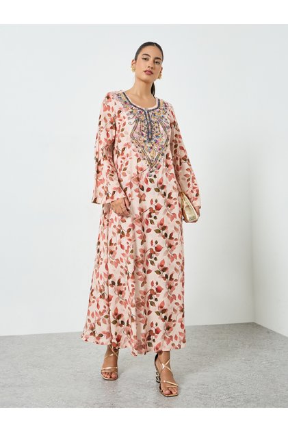 Floral Printed Embroidered Mukhawar Jalabiya