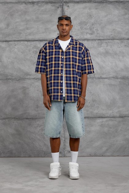 Men's Shirt 6 Blue Oversize Printed Polyester