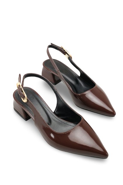 Alya Fia Women's Pointed Toe Open Back Heeled Shoes 001295 Brown Patent Leather
