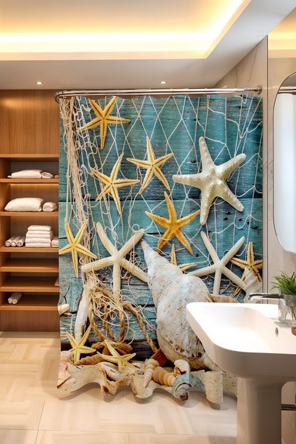 Bathroom Curtain, Sea Star Patterned Shower Curtain, Bathtub Curtain 175X200Cm