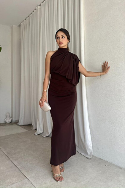 strapless open back dress Paloma One Shoulder Draped Mini Dress in Red