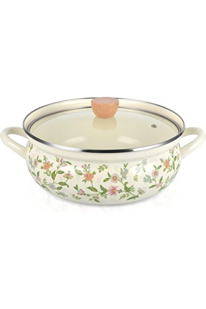 Ollaturo 26 cm 3L Enamel Casserole Dish with Lid, Classic Floral Design Cooking Pot, Non-Stick, Induction Compatible