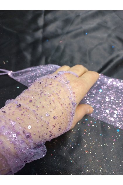 Vespera Glittery Sequined Shahmaran Gloves Lilac