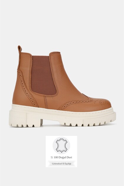 Women's Camel Color Genuine Leather Chelsea Boots & Booties, Size 35-41