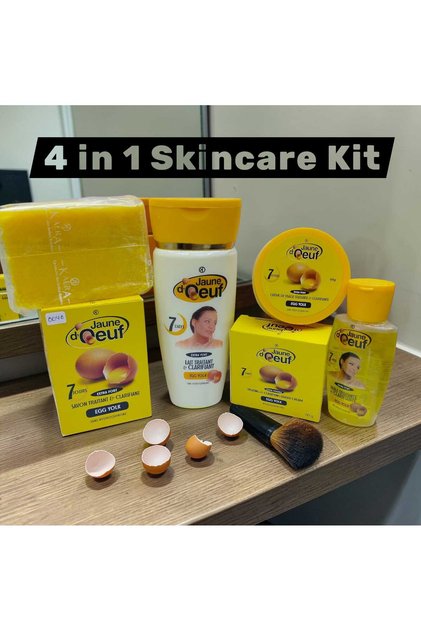 4-in-1 Egg Yolk Clarifying Skincare Combo – Body Lotion, Soap, Face Cream & Oil | Skincare Kit