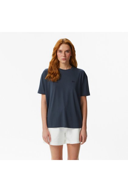 Kadın Relaxed Fit Bisiklet Yaka Koyu Gri T-Shirt