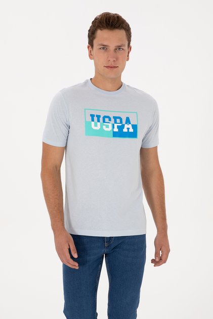 Tricou decolteu rotund la baza gâtului rotund, albastru deschis, 50324859-VR003