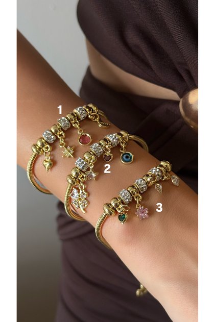 Number 2 Steel Charm Gold Bracelet