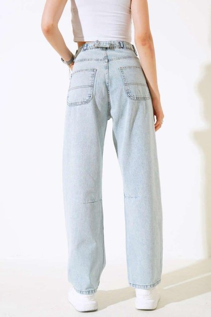 New Season Arka Toka Detailled High Waist Baggy Fit Loose Women's Denim Pants