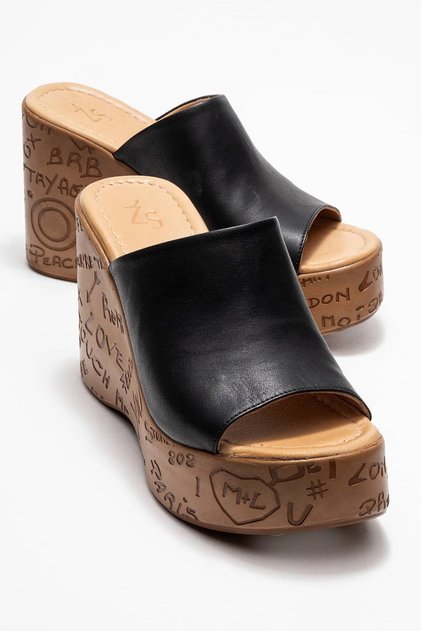 Saraly Women Genuine Leather Slipper Black