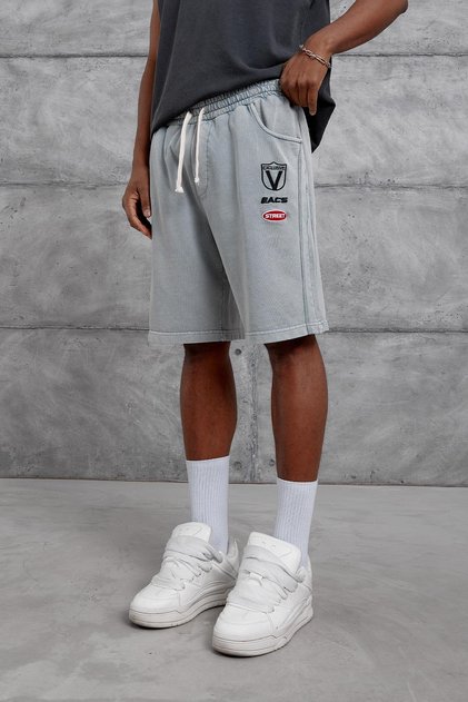Men's Shorts Acs Gray Oversize Printed Loose Fit 3 Thread Without Threaded Detail