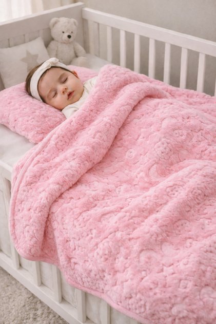 Pembe Peluş Bebek Battaniyesi 110x100 – Hafif ve Yumuşacık