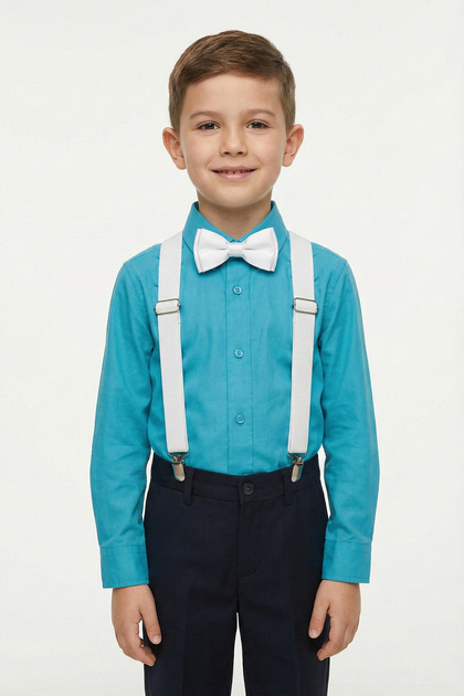 blue dress shirt with white suspenders Navy Suspenders- Navy Blue Elastic Adult (13-6ft tall) / No main image 1