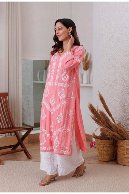Sunehri Peach Modal Chikankari Kurta