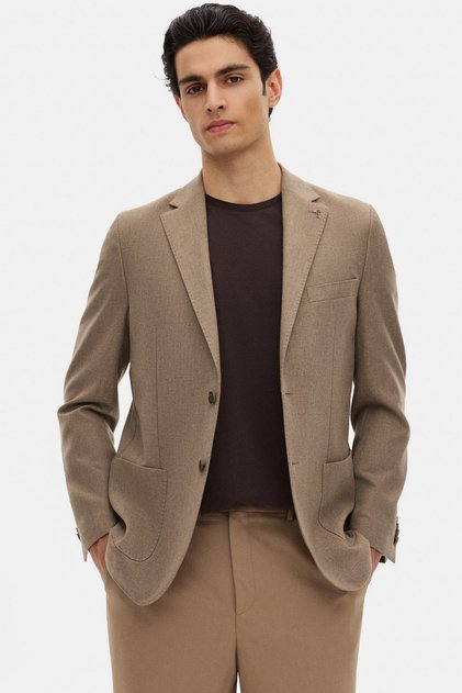 Slim Fit Vizon Diyogonal Kumaş Ceket