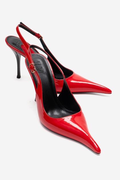 Candy Red Patent Leather Pointed Toe Women's Shoes Heeled Shoes