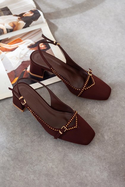 Women's Gold Studded Detail Pack of Belt from the Back Heeled Shoes