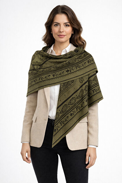Ethnic Patterned Double-Sided Knitwear Triangle Shawl