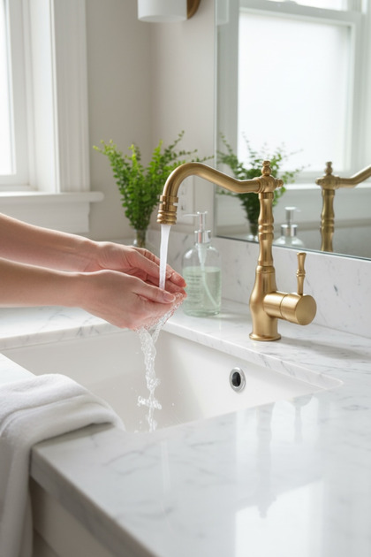 Matte Gold Washbasin Faucet with Movable Head High Model Bathroom Sink Faucet Retro Design Matte Gold