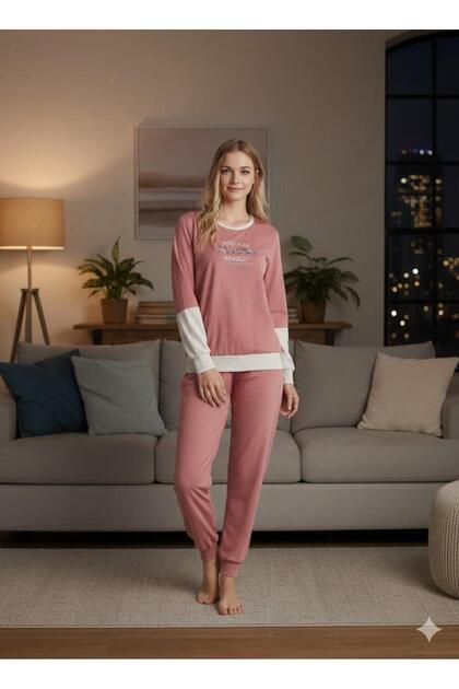 Women's Long Sleeve Cuff Detailed 100% Cotton Pajama Set