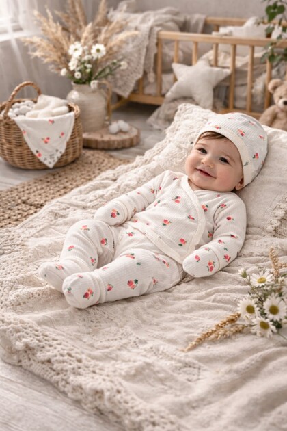 5 Pieces 100% Cotton Cotton Fabric Tulip Des Patterned Newborn Baby Girl Zibin Set