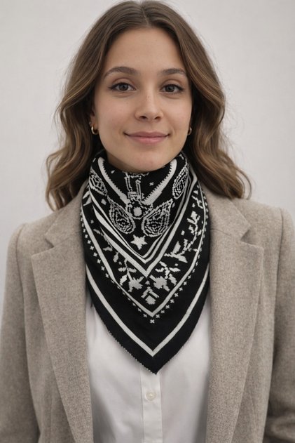 Ethnic Patterned Double-Sided Knitwear Triangle Scarf