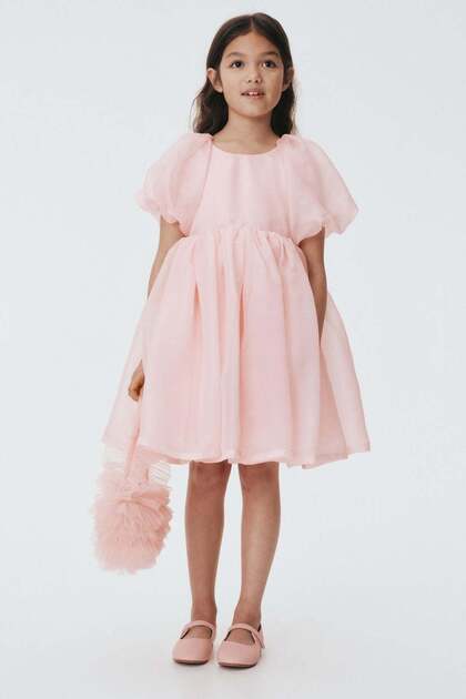 Puff-sleeved satin dress