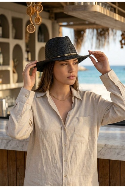 Metal Detailed Textured Summer Hat