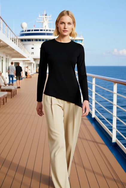 Women's Blouse Crew Neck Long Sleeve Fitted Fit Knitted Fabric Plain Pattern Asymmetrical Cut Length Unlined