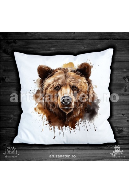 Perna decorativa, 45x45 cm, cu design imprimat Urs Brun - Personalizata