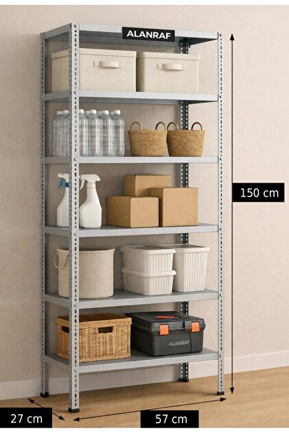 Çelik Raf 5 Katlı 27x57x150 Dekoratif Raf Sistemleri, Depo rafı, Arşiv rafı, Kiler rafı, Mutfak rafı