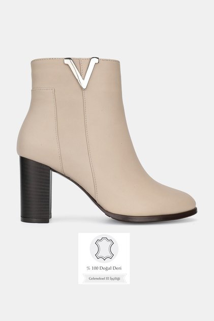 Women's Nude Color Genuine Leather 34-42 Size Heeled Boots & Booties
