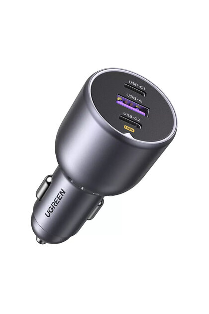 Incarcator auto Ugreen, 130W, 2x USB-C, 1x USB, PD3.0, QX4.0, cu indicator LED, Gri