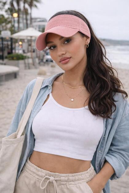 Women's Pink Visor Hat, Summer Sports Open Top Stretchy Hat, Beach Hat, Tennis Hat,