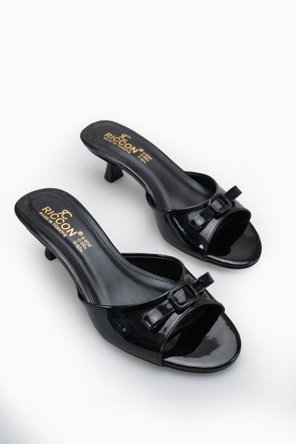 Nashira Lia Women's Thin Heeled Slippers 00122606 Black Patent Leather