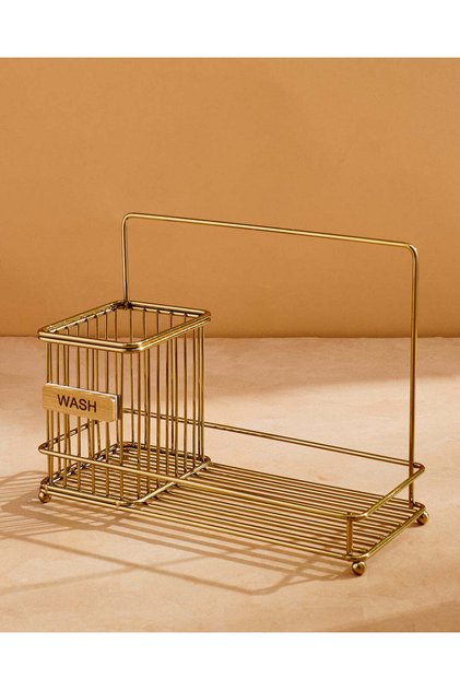 Gold Rectangle Metal Sink Tray For Soap And Sponge