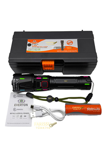 RT-063 B 60W 6000 Lümen Ultra Güçlü Beyaz Lazer LED El Feneri - 2 KM Menzilli & Powerbank Özellikli