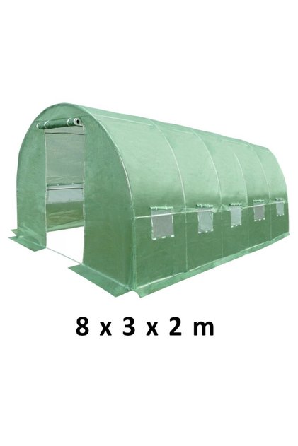 Seră tunel solară 8x3x2 m, cadru metalic, folie PE cu filtru UV4, 10 ferestre