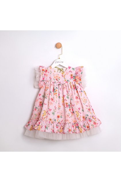 Floral Girl's Lined Back Bow Detail Dress