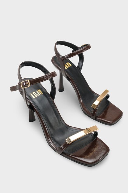 Women's Blunt Toe Gold Buckled Ankle-Tie Daily Heels Sandals Bella Brown