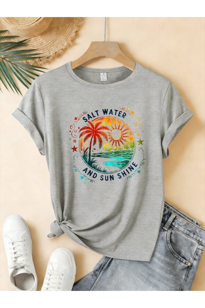 Women's Mix Printed Crew Neck Regular Fit Oversized T-Shirt