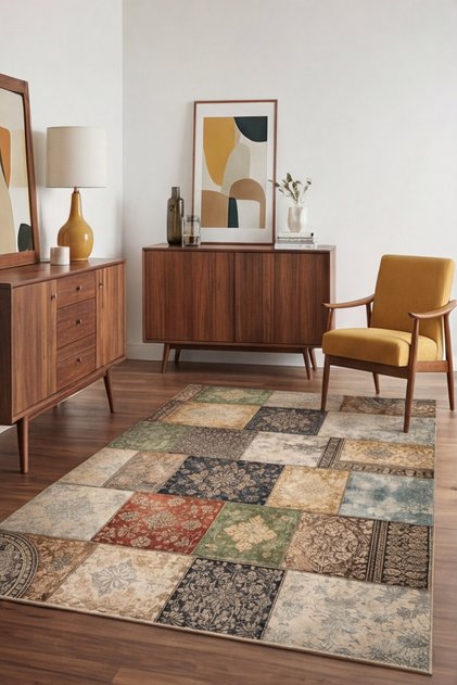 DİJİTAL BASKI PATCHWORK RENKLI Kaymaz Taban Yıkanabilir Modern Mutfak Halısı Salon Halısı Yolluk
