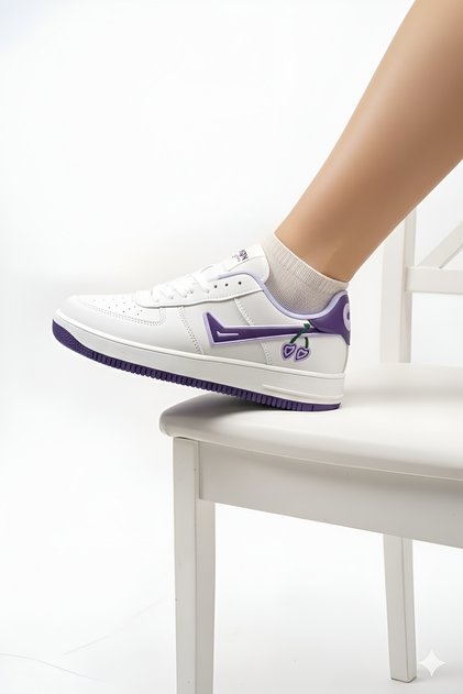 White Purple Women's Sneaker Cherry Model Shoes