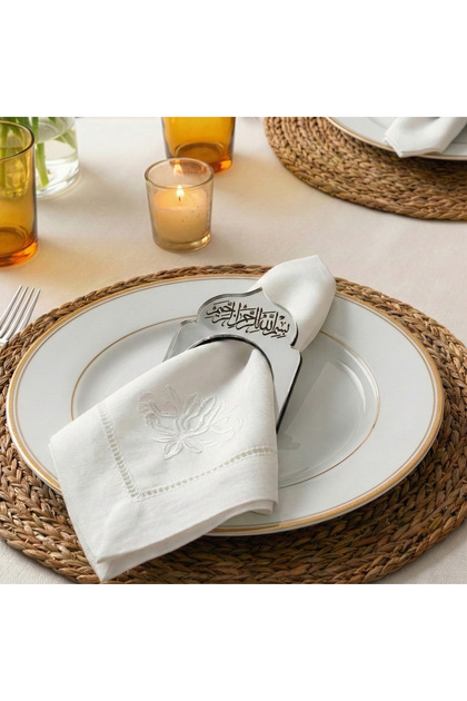 6-Piece Sülüs Basmala Written Dome Design Wooden Napkin Holder - Islamic Home Tableware Decoration