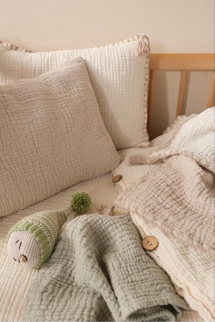 100% Cotton Muslin Baby Duvet Cover Set Natural Ecru Color