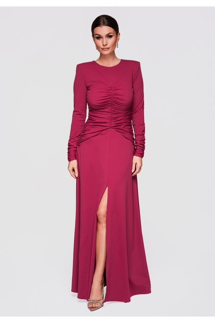 Women's Knit Dress LA-OM-DLR272 Burgundy - Fine Knit Winter Dress