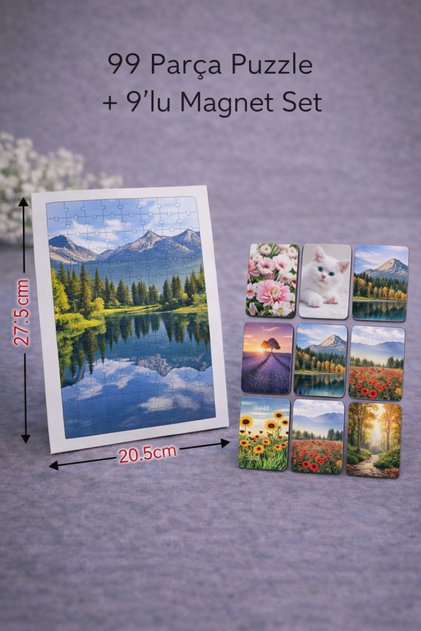 99 Parça Kişiye Özel Puzzle + 9’lu Magnet Set – 20,5x27,5 cm I Kişiye Özel Hediye