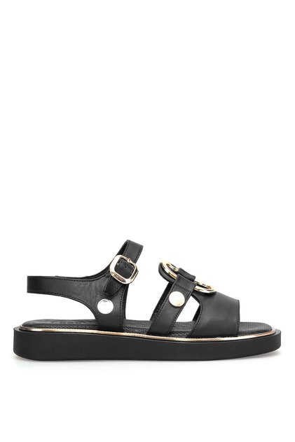 D26Ys-5290 Women's Genuine Leather Flat Sandals Black