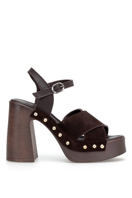 Elit Zyn4128 Women's Genuine Suede Leather Platform Shoes Brown